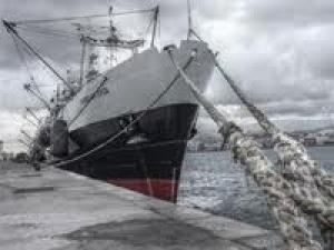 Un barco militar ruso atraca en una playa llena de gente
